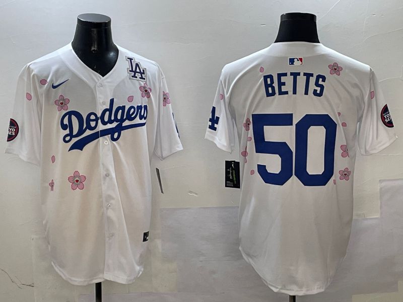 Men Los Angeles Dodgers 50 Betts White Sakura Edition 2025 Nike MLB Jersey style 4